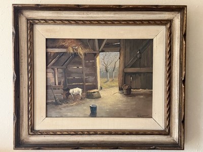 Maurits De Groot A Feeding Goat Oil Painting On Canvas Signed Artwork
