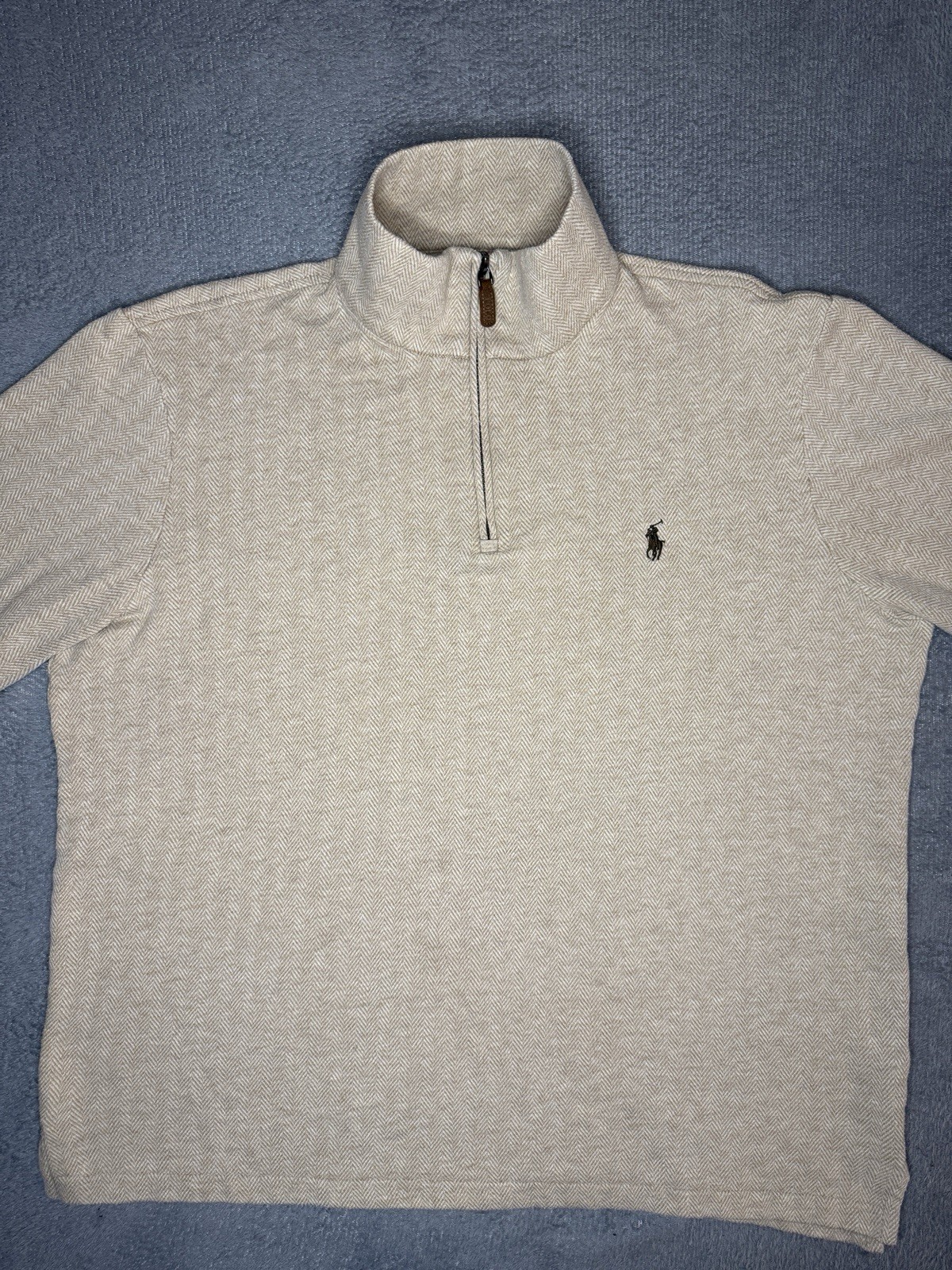 Polo Ralph Lauren 1 4 Zip Maglione Felpa Uomo L Beige Pullover Pony