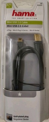 Hama Computer USB-Kabel 2.0 USB-A/Mini-B M/M 0,75m Grau Vergoldet Neu