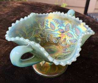 Northwood Carnival Glass Aqua Opal Fruits & Flowers Bon Bon