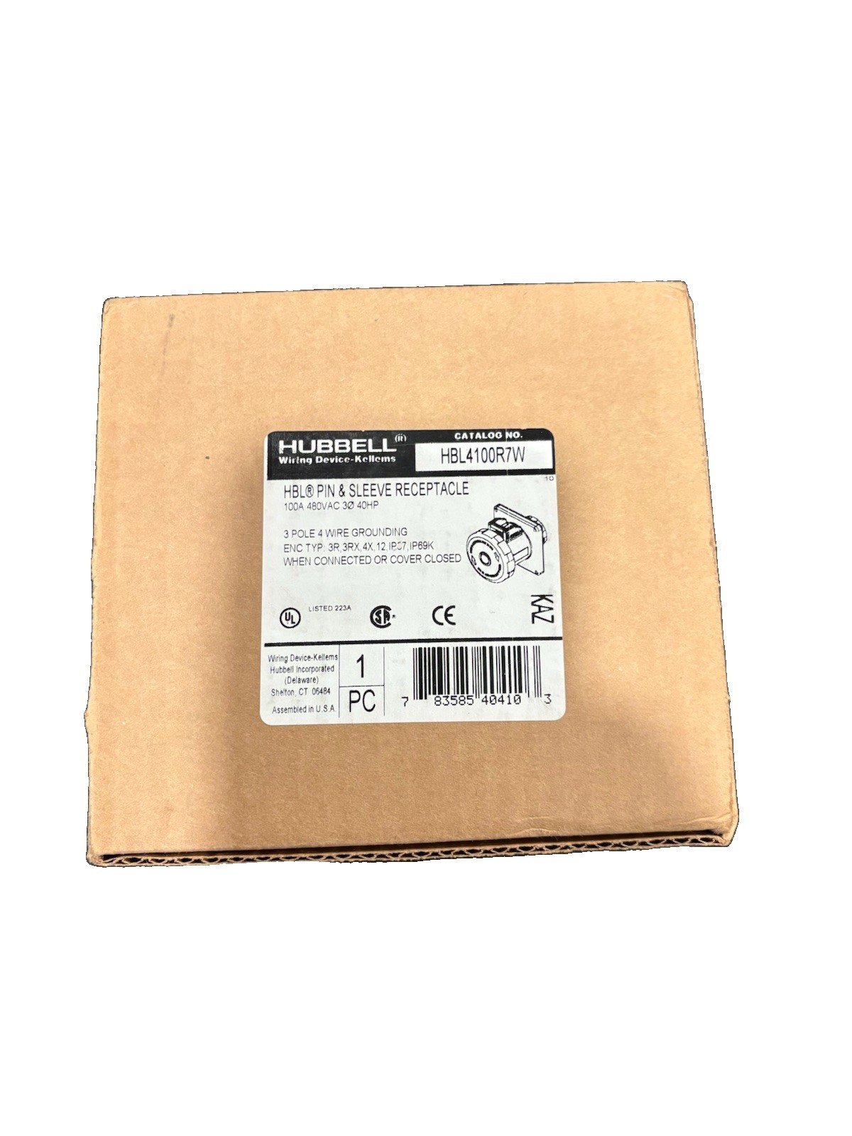 Hubbell HBL4100R7W 100A Pin and Sleeve Receptacle 480V