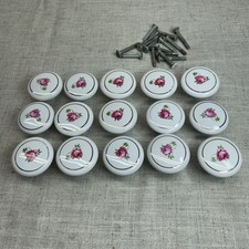 VTG 90s Porcelain Knobs Pulls Ceramic White Floral Drawer Cabinet Lot of 15