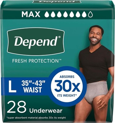 Depend Fresh Protection Incontinence Underwear for Men, Adult Diapers,L,28 Count