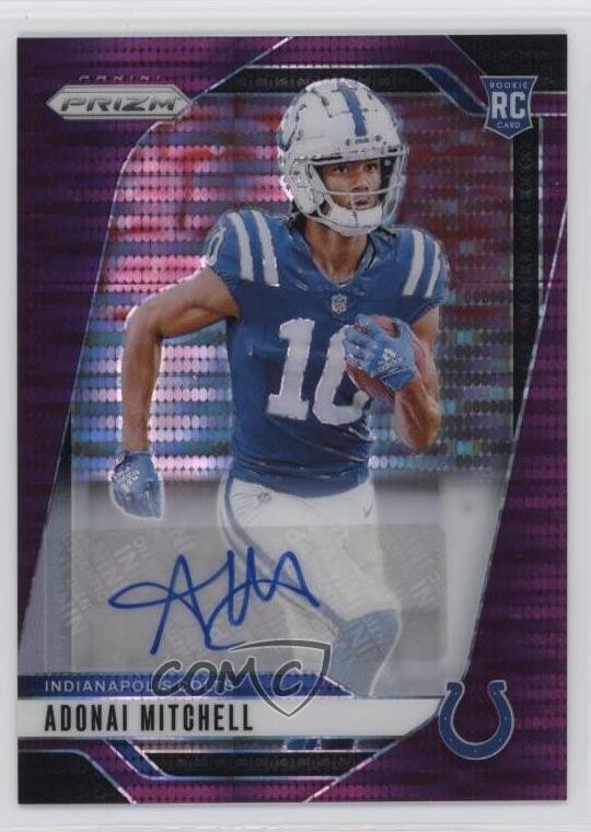 2024 Panini Prizm Rookies Purple Pulsar Adonai Mitchell #303 Rookie Auto RC
