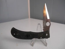 VINTAGE SPYDERCO HORN AUS-8 JAPAN LOCKBACK COMBINATION BLADE POCKET KNIFE
