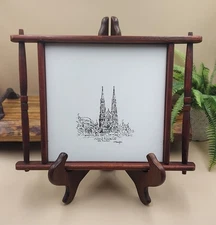 Amazing Vtg MCM Wood Frame w Signed Cathedral Art – J. Holschaeger Sketch Brazil