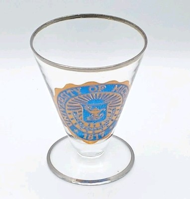 Vintage University of Michigan U of M Desert Rocks Drink Glass with Rims 3-5/8''