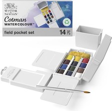 Winsor Newton 390639 Cotman Water Colour Paint Field Box Set, Set of 12, Half