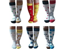 6 Pairs Knee High Compound Word Socks Fun Colorful Mismatched Kids Cotton