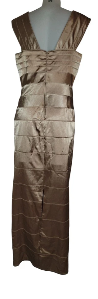 Y2k Adrianna Papell Sz 12 Womens Victorian Gold Satin Lace Babydoll Maxi Dress - Image 2 of 4