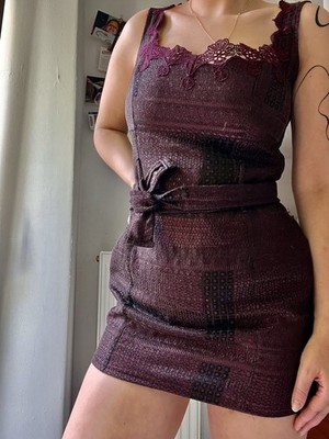 Roberto Cavalli Class Vintage Jacquard burgundisches Gürtelkleid IT44 38