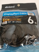 Set of 3 Inland DisplayPort Cable Male/Male 4K Ultra HD, 6ft