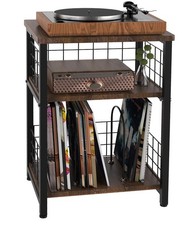 Vinyl Record Player Stand 3 Tier End Table with Double Layer Black Turntabl...