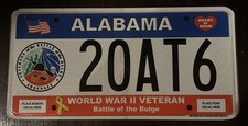 Actual Battle Of The Bulge WWII Veteran Alabama License Plate Auto Tag