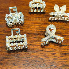Lot of 5 Women s Butterfly Hair Claw Clips Silver/White Faux Pearl Rhinestone