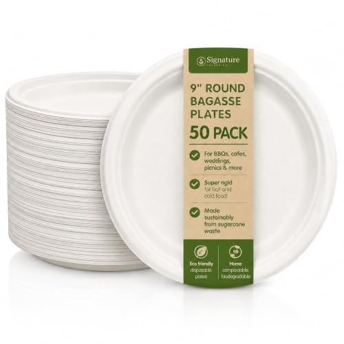 Signature Extra Strong Bagasse Plates 9in 50 Pack  Assorted colors 