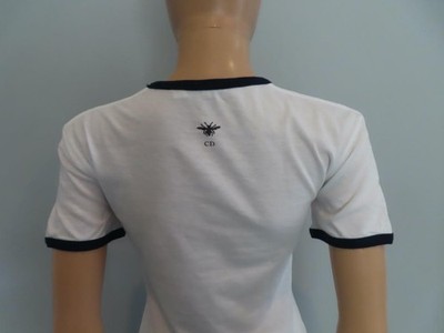 Christian Dior White/Navy 'Lucky Dior' Star Graphic Ringer T-Shirt