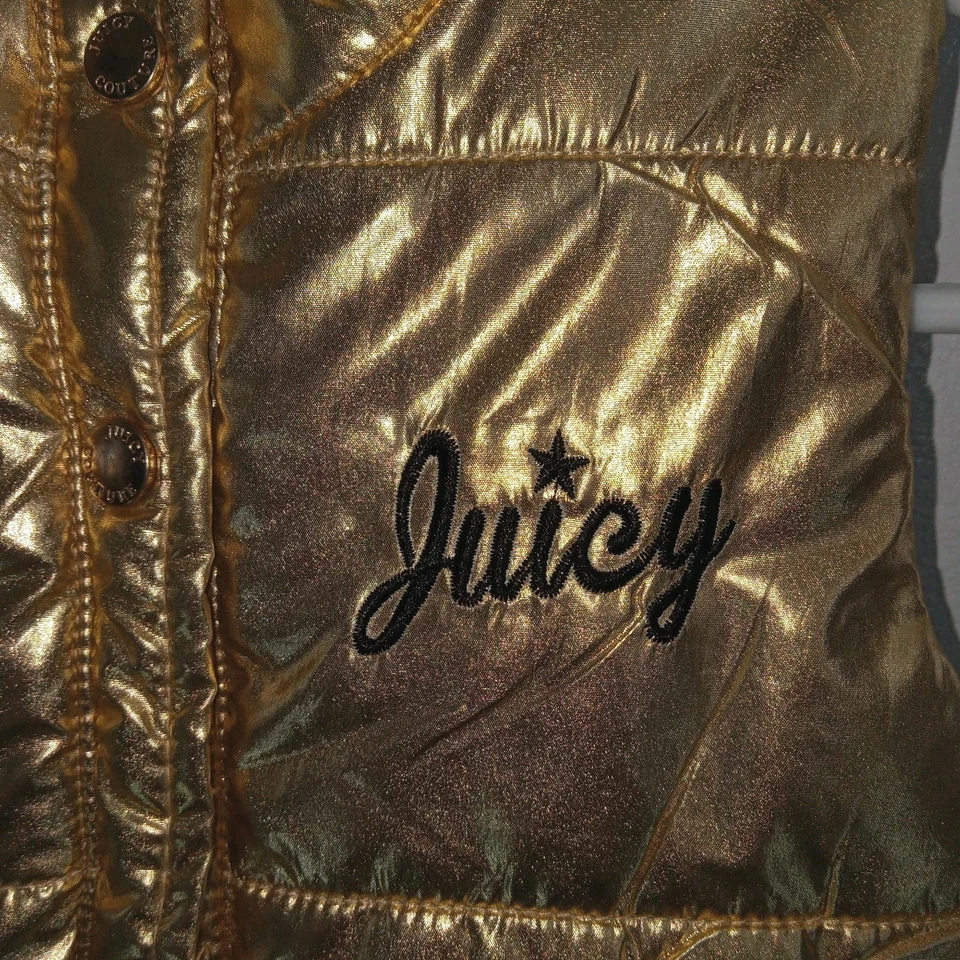 Juicy Couture Girls Puffy Vest Size 18M Gold Shiny Metallic Button Snap - Image 3 of 4