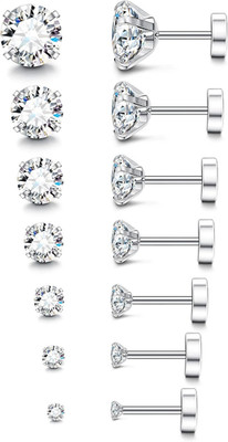 20G Hypoallergenic Flat Back Earrings for Women Men Silver 14K Gold Stainless St