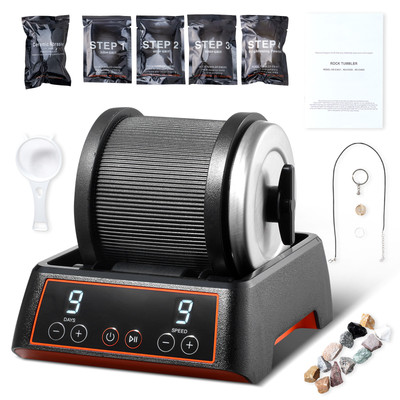 Rock Tumbler Kit 2.5 lbs Rock Polisher 9 Speeds 9-Day Timer with Grits