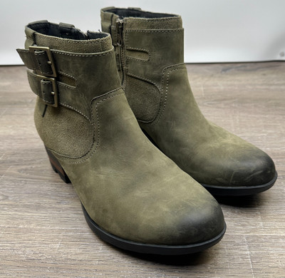 New Sorel Women's Lolla Ankle Booties Side Zip Olive Green Size 8