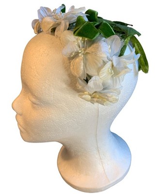 Vintage Ladies Floral Green & White Headpiece Hat Velvet Leaves & Mesh Accents Emerald Velvet Hat of Victorian Bustle Era - Etsy main image 4