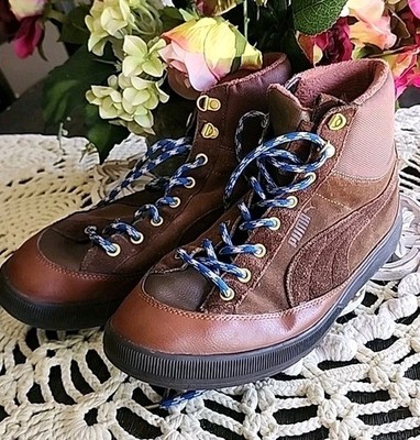 PUMA Men's Brown Leather Suede Ankle Boots Shoes Sz 13 Lightweight Sherpa Lined