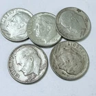 ROOSEVELT SILVER DIMES LOT OF 5 90% SILVER CIRCULATED COINS FREE SHIPPING #9836