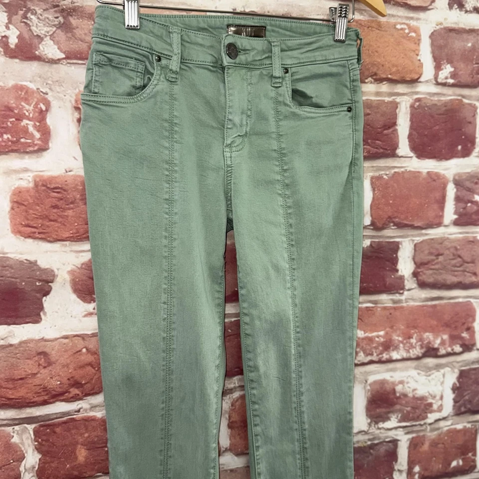 Kut From The Kloth Amy Crop Straight Leg Pants Womens 0 Green Stretch Distressed - Image 4 of 4