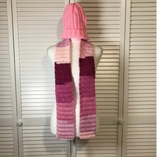NWT Handmade Crocheted Pink Textured Beanie Scarf 56