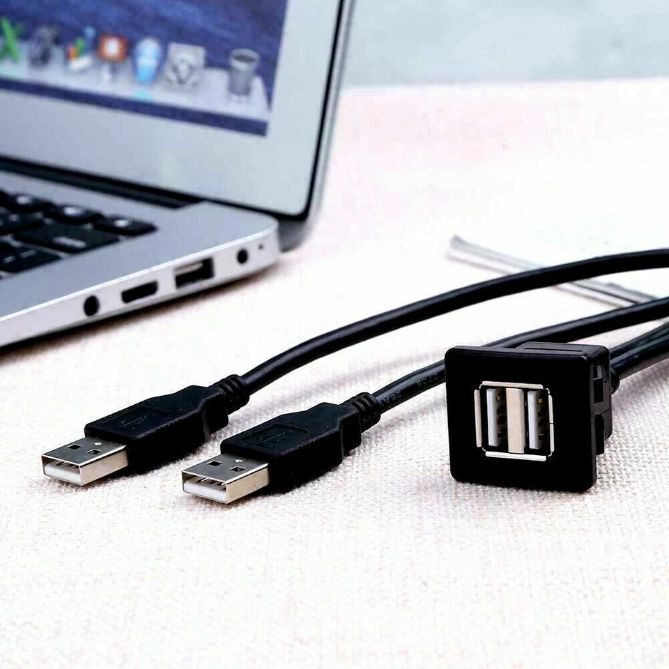 Cable de extensión USB DOBLE enchufe macho AUX montaje empotrado coche barco motocicleta  Foto 4 de 4