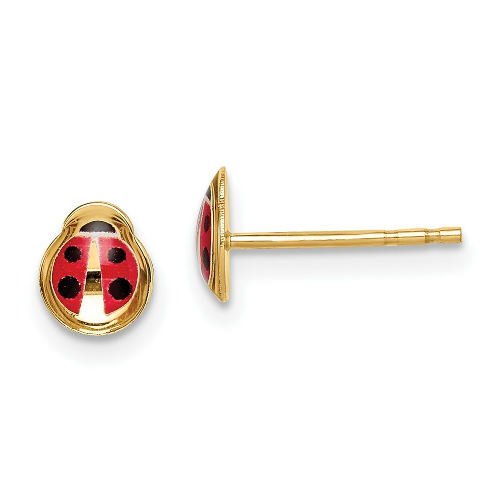 Серьги Madi K Kids из желтого золота 14 карат с эмалью в виде божьей коровки на обратной стороне 27690₽
