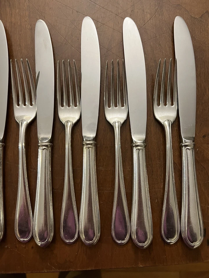 RARE Gorham EP Silverplate Dinner Forks And Knives 16pc. SET OVAL THREAD Pattern - Image 3 of 4