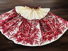 NEW RED WHITE MONSTERA LEAF HAWAIIAN PAU PA'U HULA SKIRT RUFFLE STYLE