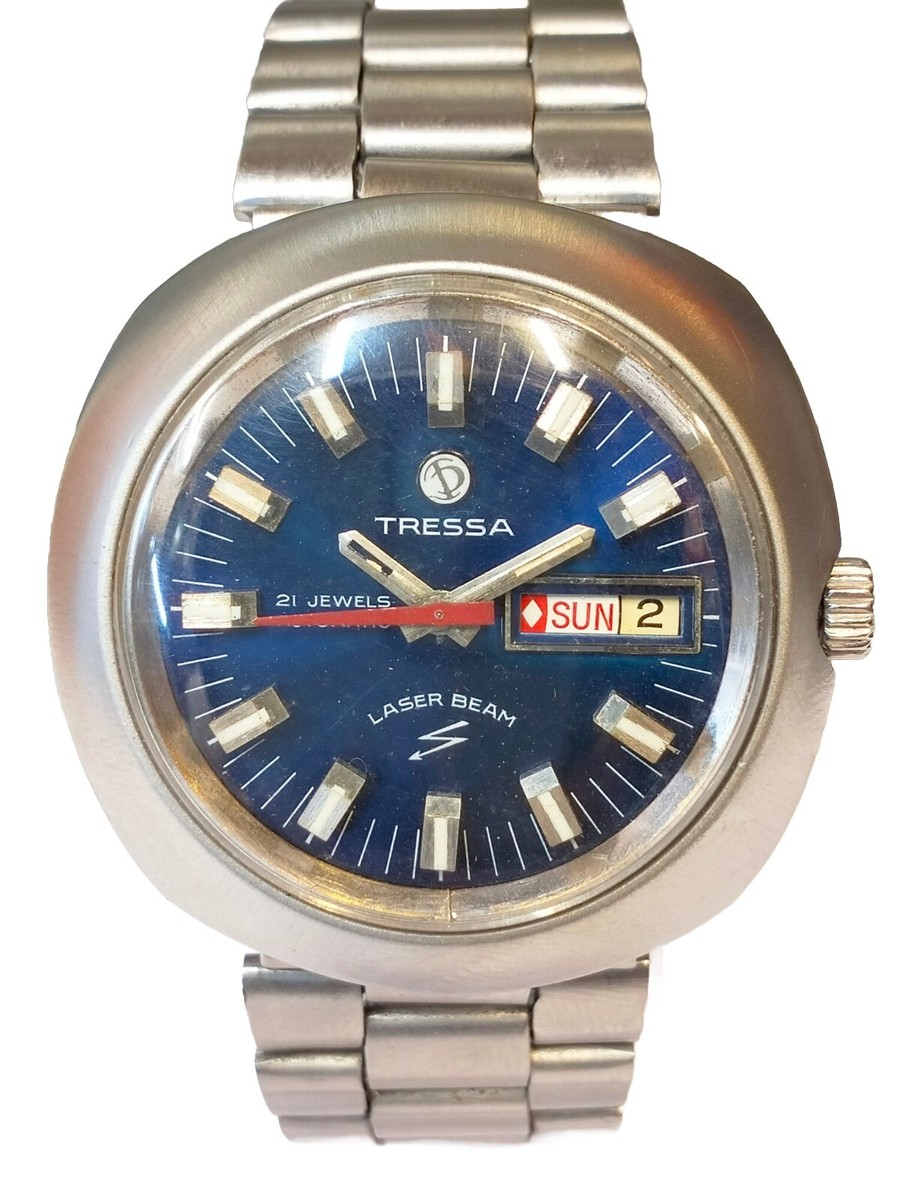 TRESSA LASER BEAM 21 JEWELS AUTOMATIC BLUE DIAL 633 SWISS MEN FULL