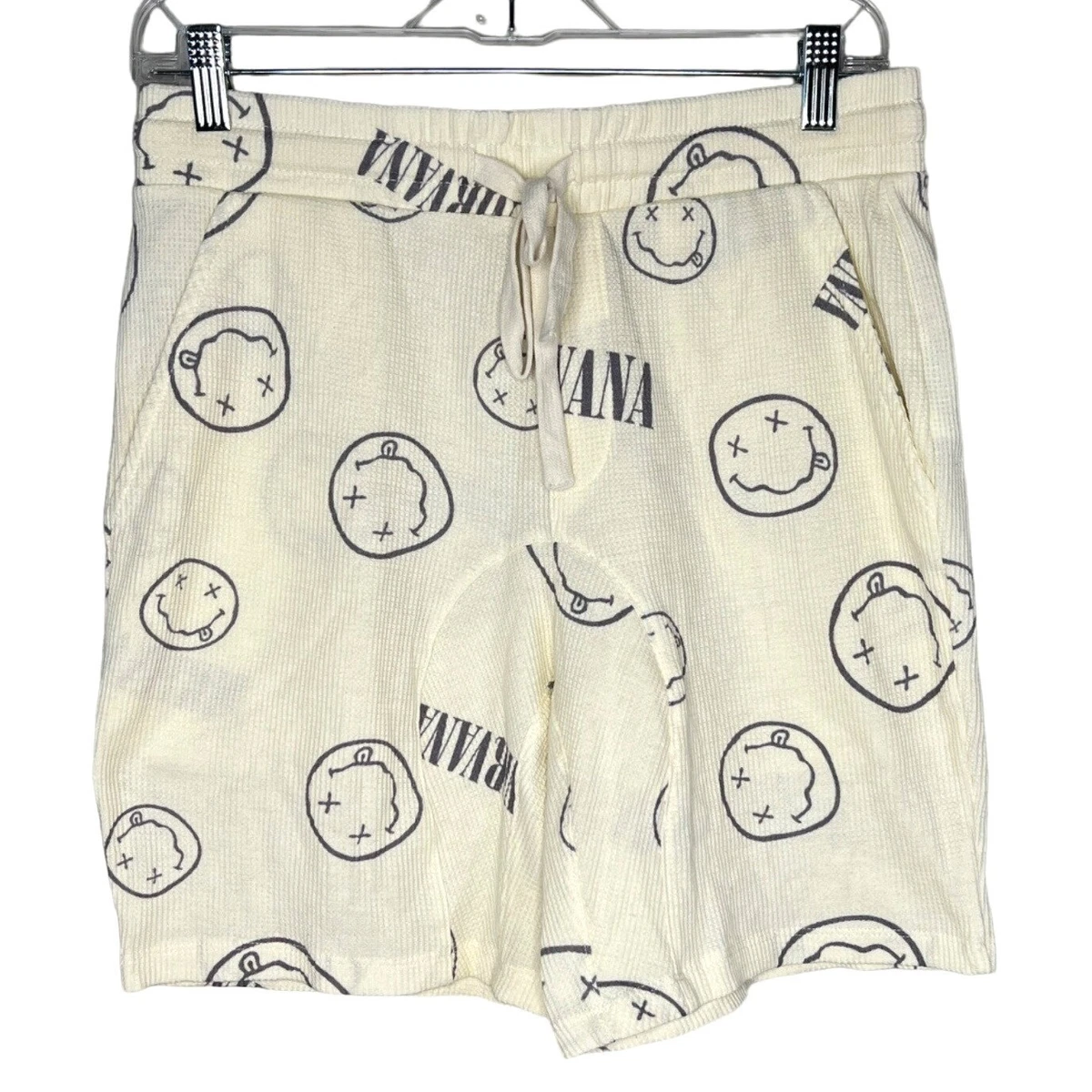 Nirvana Shorts Mens Small Ivory Gray Cotton On Waffle Knit Lounge