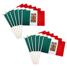 1 dozen Lady of Guadalupe 12x18in Handheld Stick Flags Virgin Mary Rosary Flag