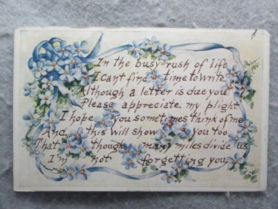 In The Busy Rush Of Life, I Can't Find Time To Write, Mrs. Shuler Postcard 1910