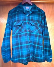 Vtg. 70s Pendleton USA Oregon 100 Virgin Wool Geen Blue Plaid Shirt Unisex/M