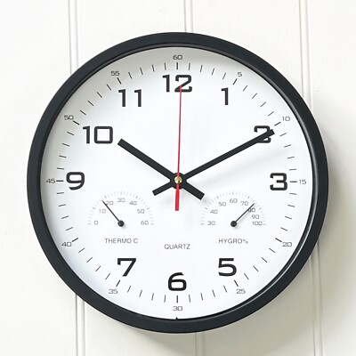 Wanduhr klein Temperatur Luftfeuchtigkeit Wetter modern Küche Büro Wohnzimmer