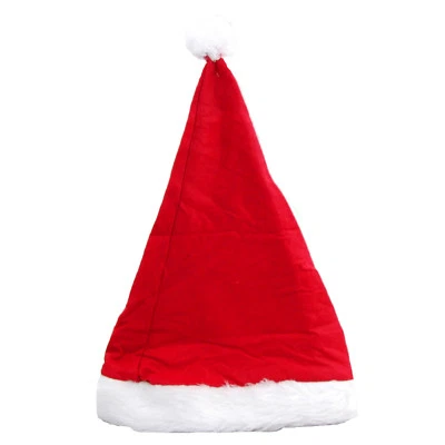 2x Gorro de Navidad Felpa / Fieltro Rojo Con Amplia Blancas Borde Y Borla Suave - Imagen 1 de 2