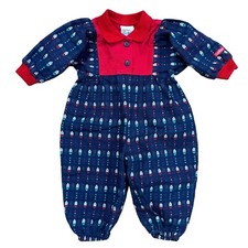 Vintage Oshkosh Romper Overalls Denim Jumpsuit Bubble Cuffs USA size 3-6 Mo