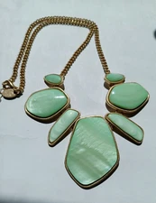 Mint Green and  Gold Tone Necklace Iridescent Dyed Shell Charming Charlie
