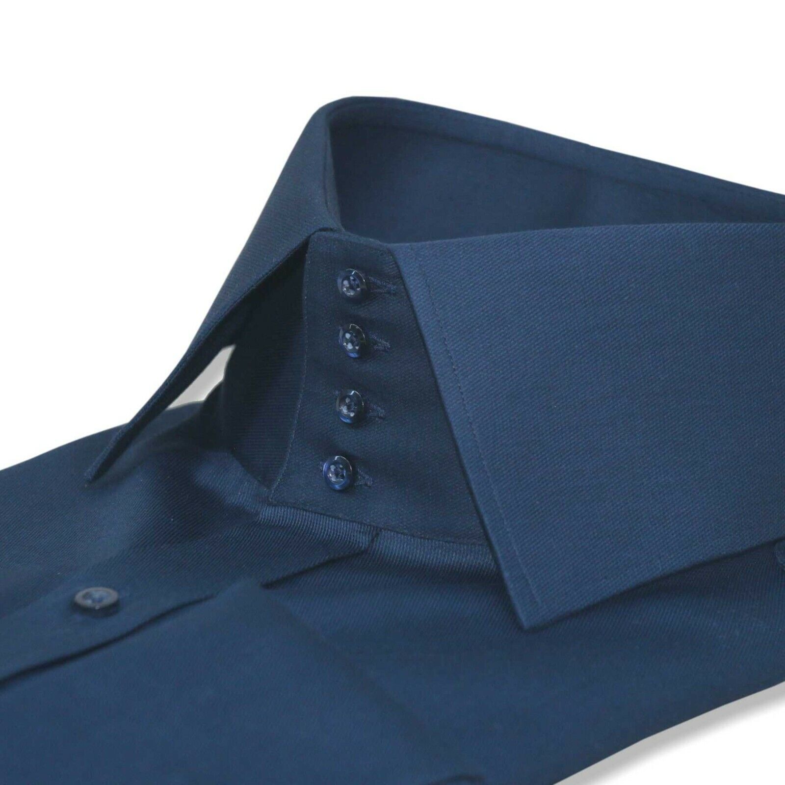 Mens High collar shirt Navy Blue 4 buttons Spread collar tall neck 