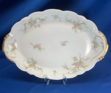 THEODORE HAVILAND LIMOGES FRANCCE PINK ROSE SPRAY 10"L X 14.5"W PLATTER