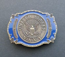US NAVY USN ENAMEL PEWTER BELT BUCKLE 3.25 x 2.5 INCHES