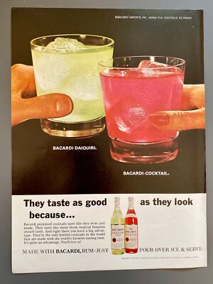 1967 Bacardi Rum Cocktail Daiquiri Original Vintage Advert Werbung Reklame