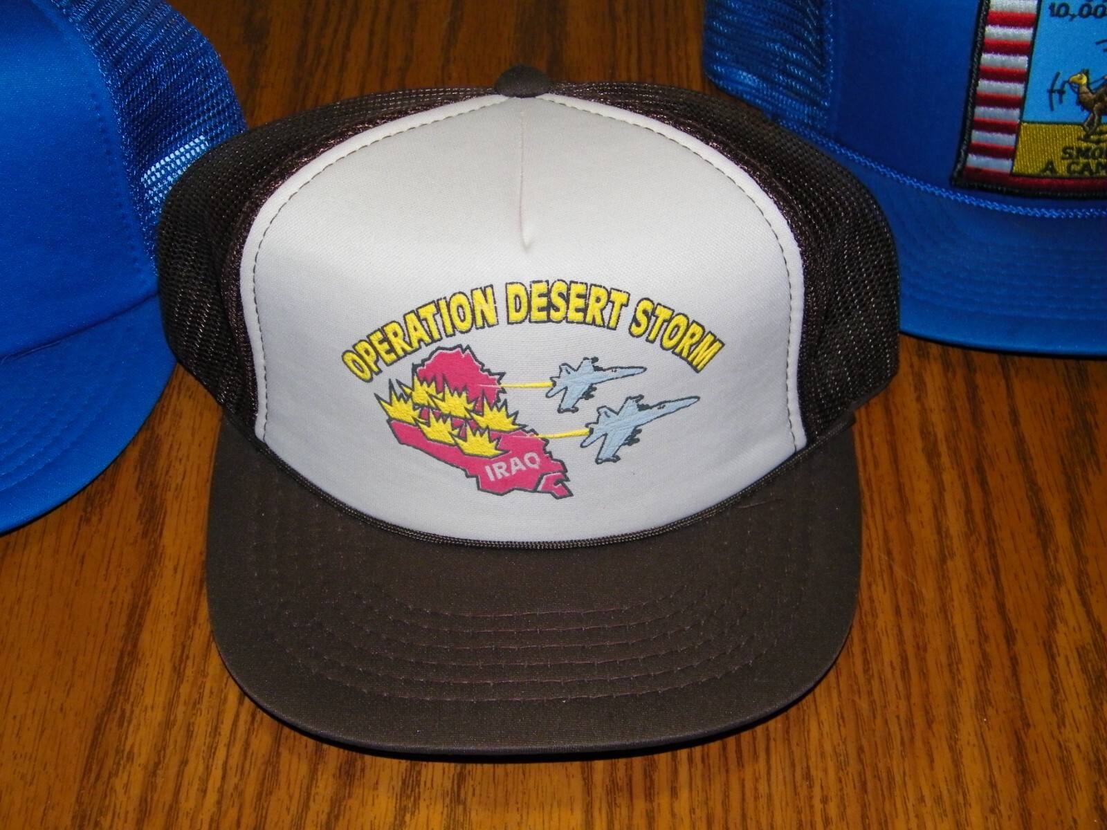 Vintage 90's Foam Mesh Snapback Trucker Hats Dessert Storm Iraq War