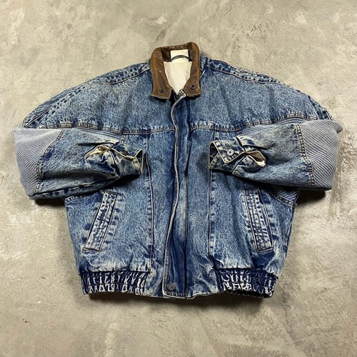VTG ACID WASH BOMBER Denim Jean Jacket 