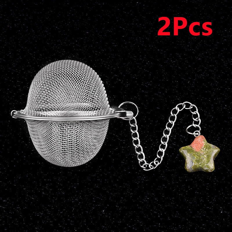 2Pcs Unakite Jasper Star Stainless Steel Tea Filter Strainer Ball Infuser ETY357